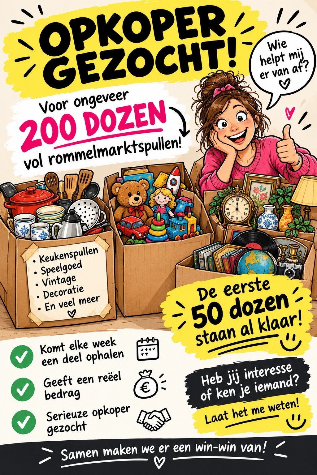 Gezocht, 1 of meerdere opkopers voor rommelmarkt spullen, Ophalen