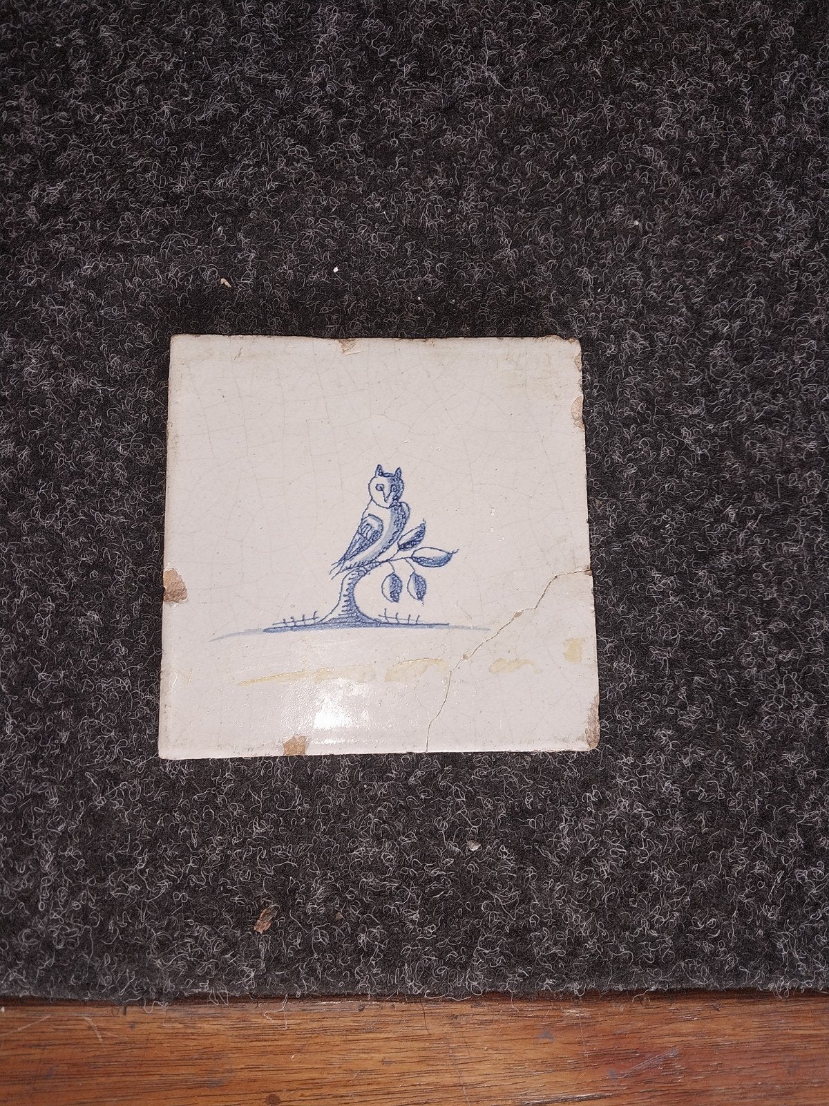 Antieke Delfts Blauwe Tegels met Bloem- en Uilmotief, Ophalen of Verzenden