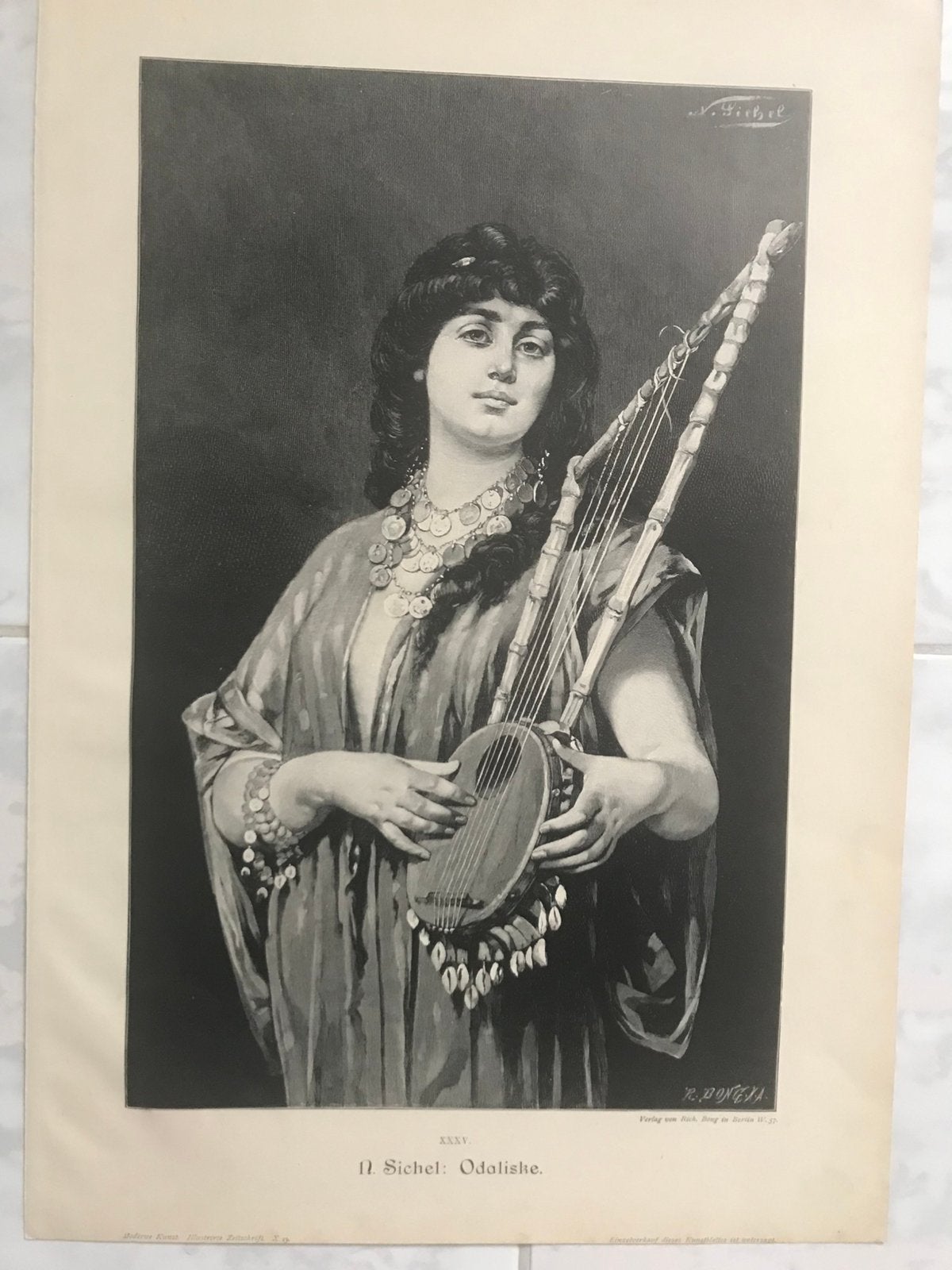 Nathaniel Sichel: Odaliske, 1893, or. gravure, 32x20cm. Mooi, Antiek en Kunst, Origineel, 1800 - 1899, Portret, Ophalen of Verzenden
