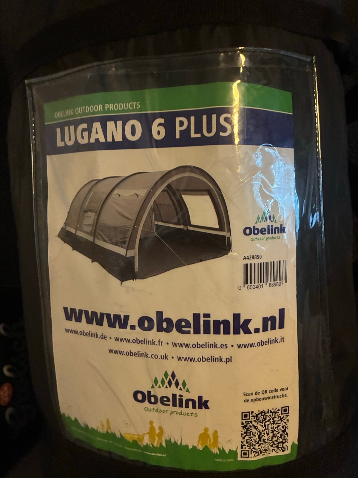 Obelink Lugano 6 Plus tunneltent met Soleil luifel, Caravans en Kamperen, Tenten, Ophalen, Gebruikt, Tot en met 6