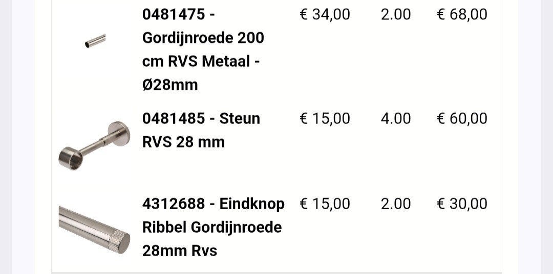Kwantum Gordijnroede RVS 2x 200cm met steunen en eindknoppen, Ophalen, Inclusief montageonderdelen, Kwantum, Metaal