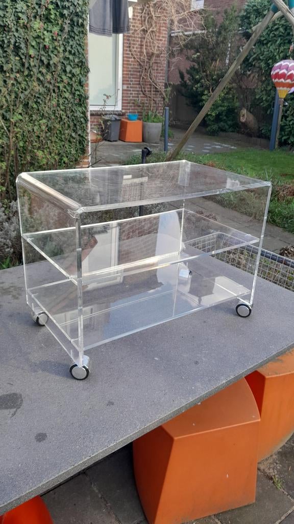 Vintage space-age plexiglas trolley side table Bijzettafel., Minder dan 55 cm, Gebruikt, Ophalen of Verzenden, 60 cm of meer