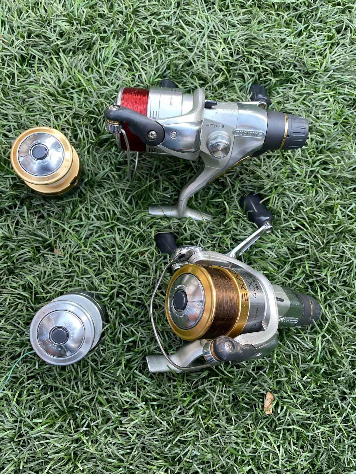 2 Shimano Exage 4000 RB molens met reserve spoelen, Watersport en Boten, Ophalen, Gebruikt, Molen