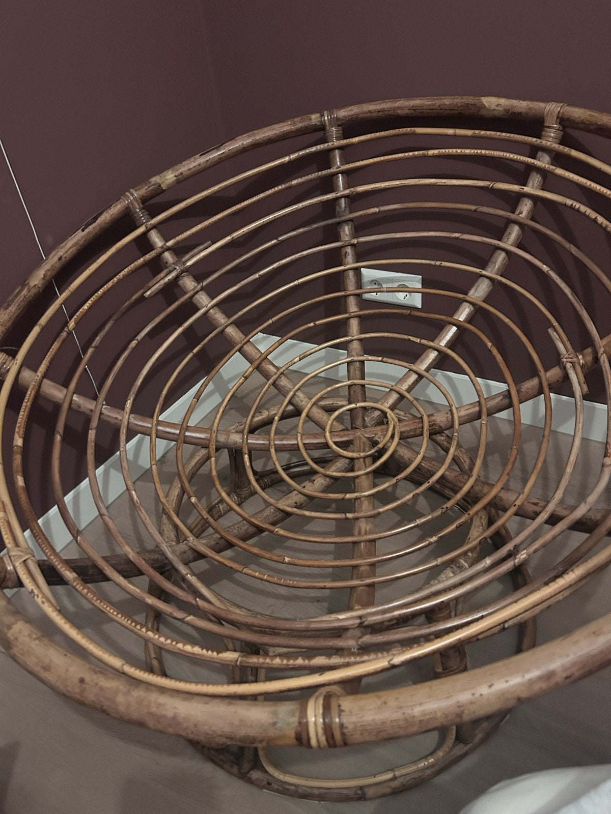Rotan Papasan stoel met nieuw kussen, Ophalen, Gebruikt, Bruin, Riet of Rotan