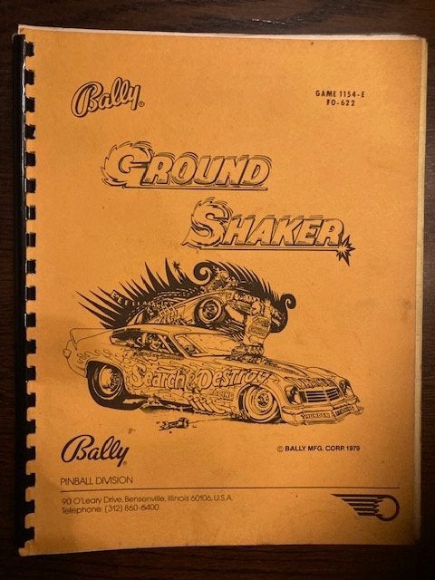 BALLY GROUND SHAKER MANUAL, Verzamelen, Automaten | Flipperkasten, Elektronisch, Bally, Ophalen of Verzenden, Zo goed als nieuw