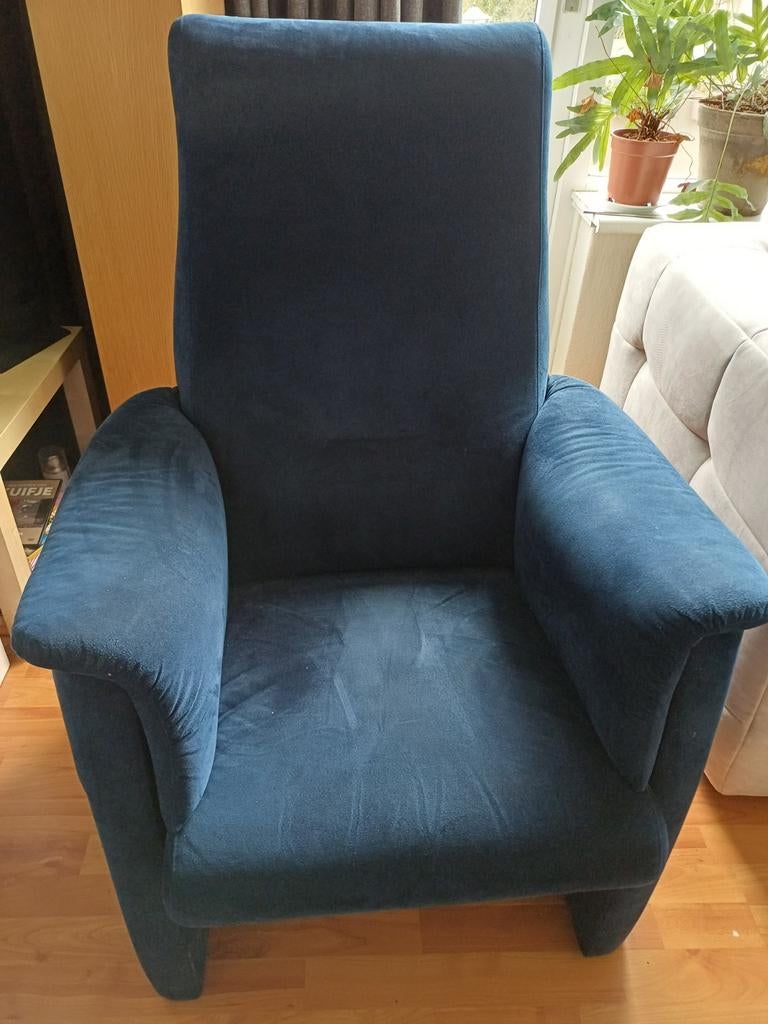 Teab: Comfortabele blauwe stoffen fauteuil, Ophalen, Gebruikt, Blauw, Eén