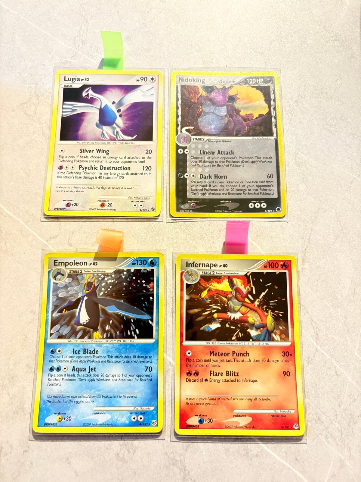 Pokémon Kaarten: Lugia, Nidoking, Empoleon, Infernape, Ophalen of Verzenden, Gebruikt, Meerdere kaarten