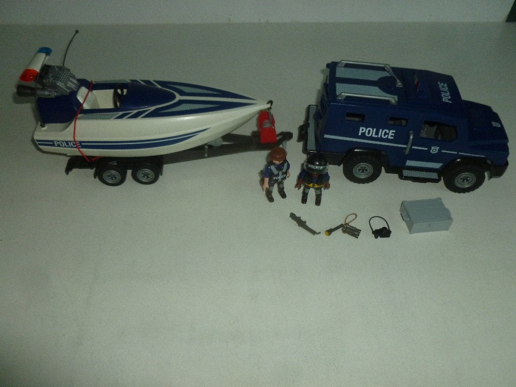 Playmobil Politie Bestelbus met Speedboot 5187 Prijs, Gebruikt, Complete set, Voertuig, Ophalen of Verzenden