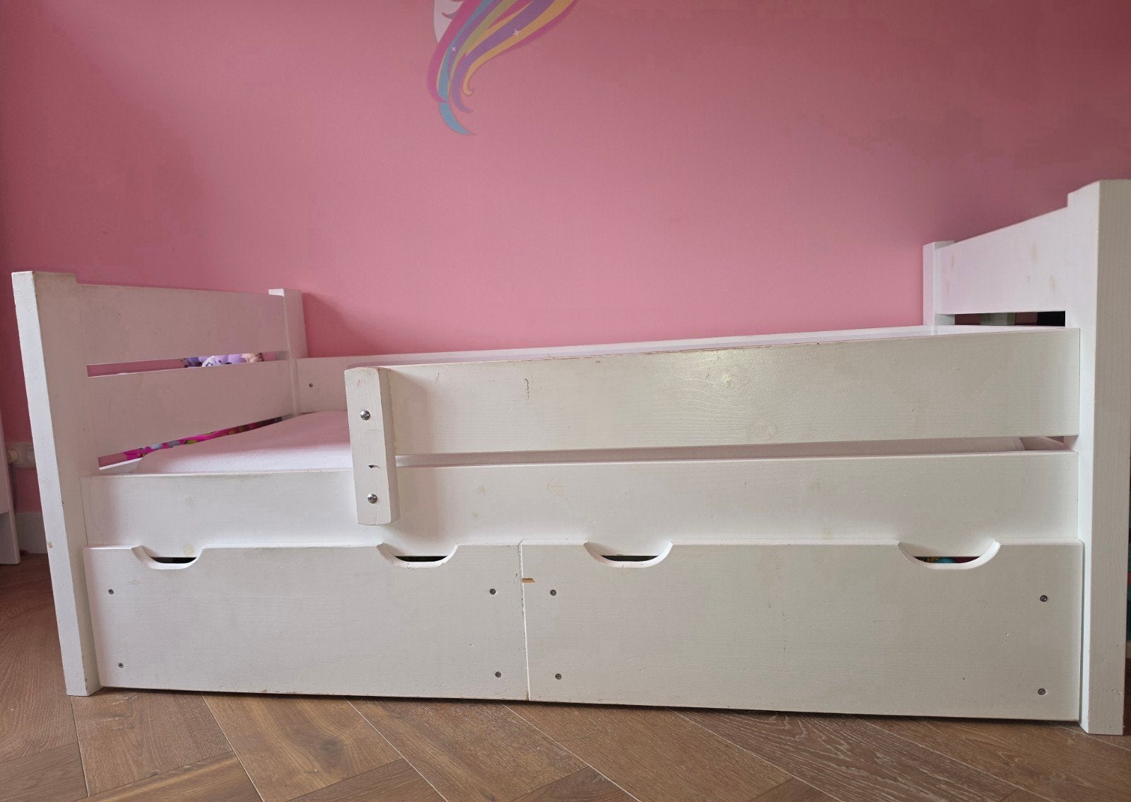 Wit kinderbed met lades - peuterbed, Huis en Inrichting, Ophalen, Gebruikt, Eenpersoons, Wit
