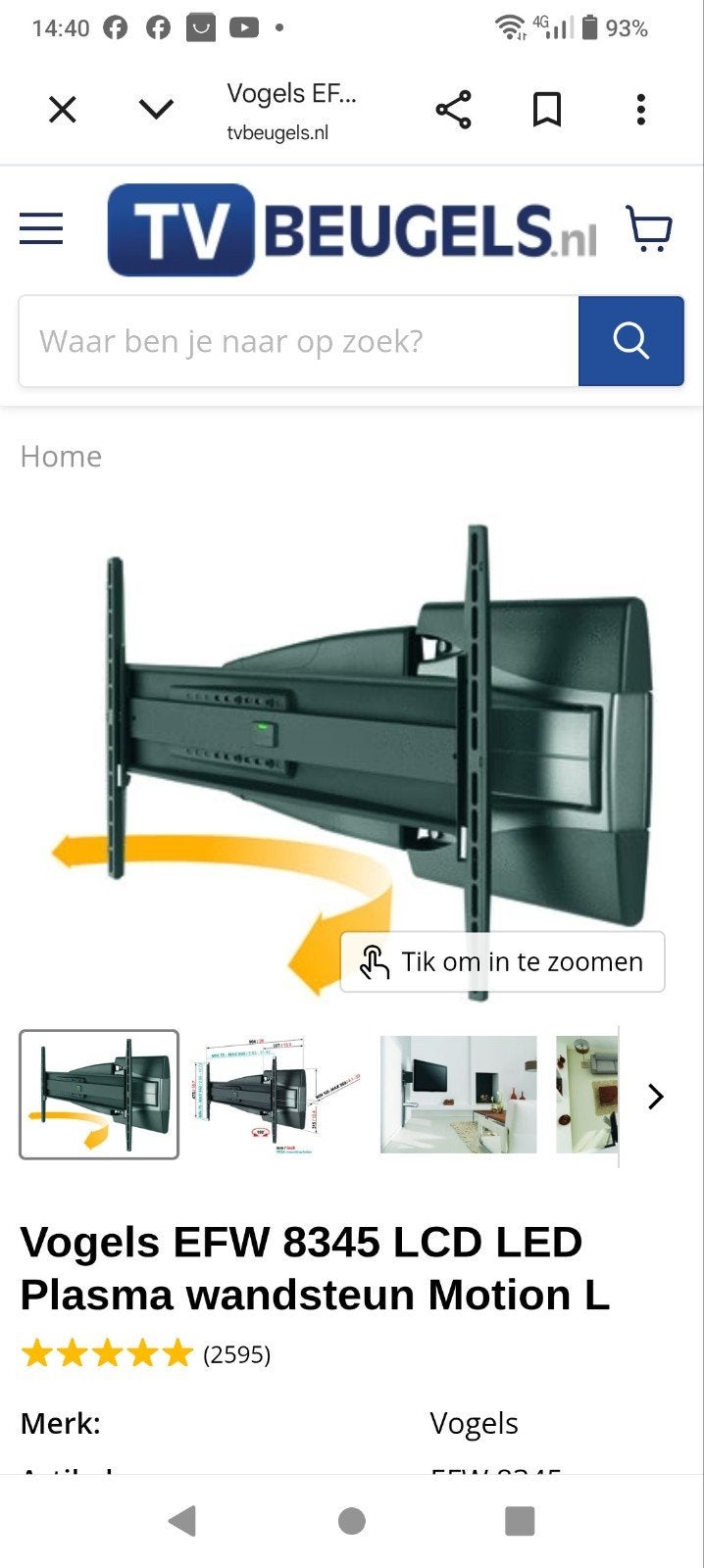 Vogels EFW 8345 LCD LED Plasma wandsteun Motion L, Ophalen