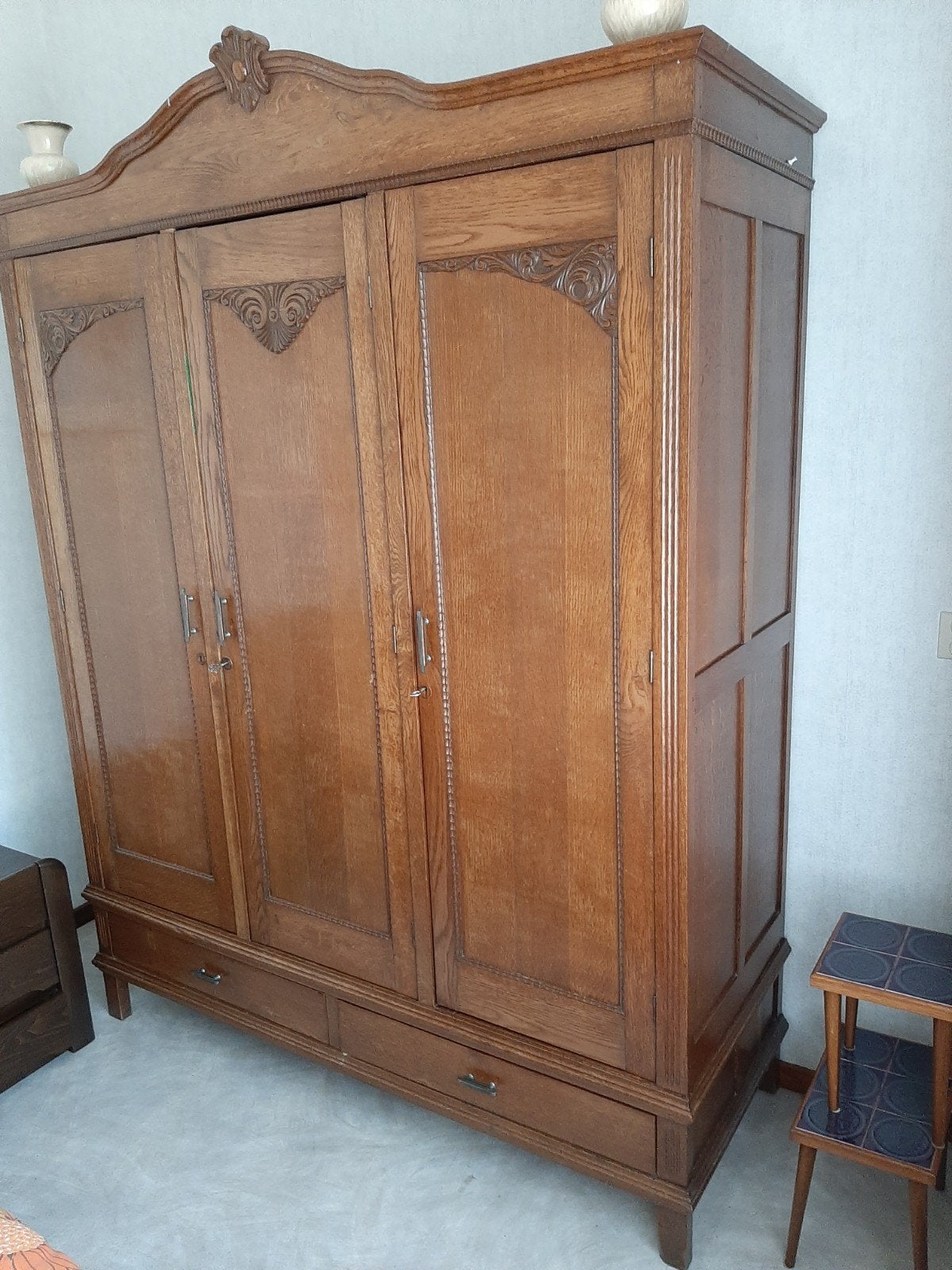 Klassieke eikenhouten kledingkast - 160x60x200 cm, Ophalen