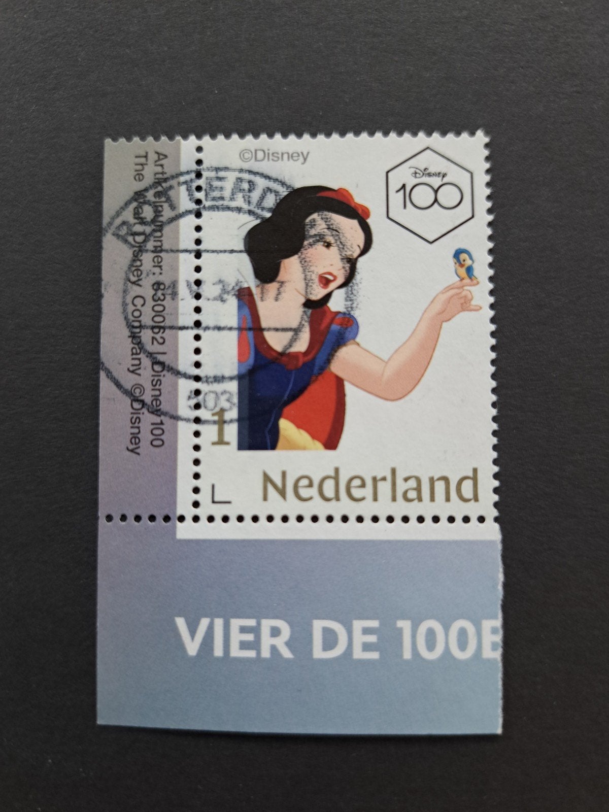 Persoonlijke zegel 100 jaar Disney, Postzegels en Munten, Ophalen of Verzenden, Gestempeld