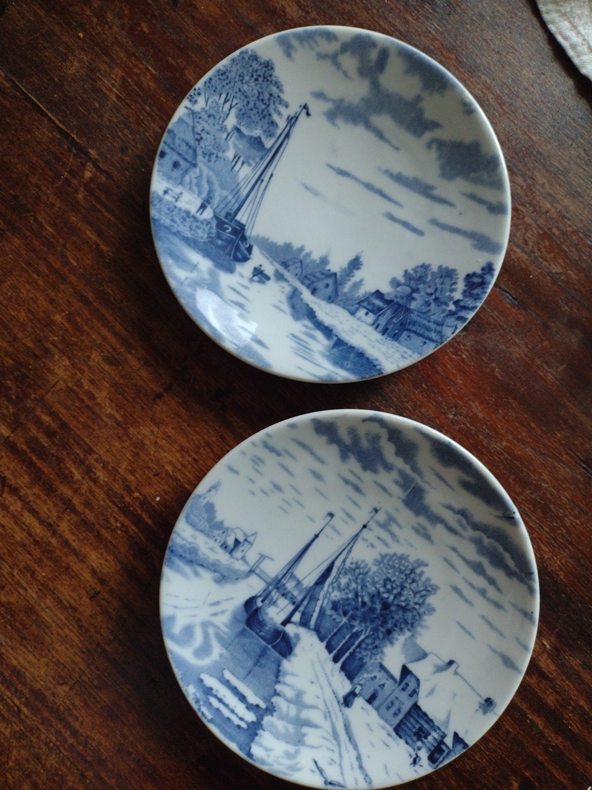Set van 2 Antieke Delftse Wandborden - Grachtenlandschap, Ophalen of Verzenden