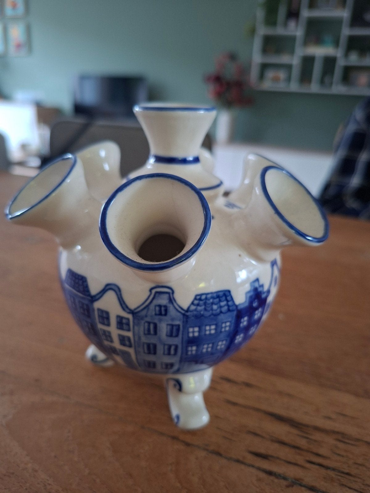 Heinen Delfts Blauw Tulpenvaas met Grachtenpanden, Antiek en Kunst, Ophalen