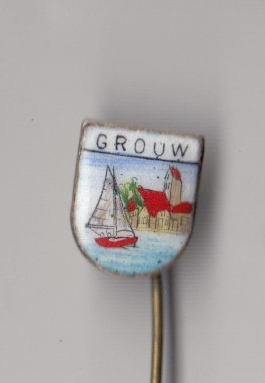 Grouw Friesland Scheepvaart speldje, Verzamelen, Speldjes, Pins en Buttons, Gebruikt, Niet vindbaar, Niet vindbaar, Speldje of Pin