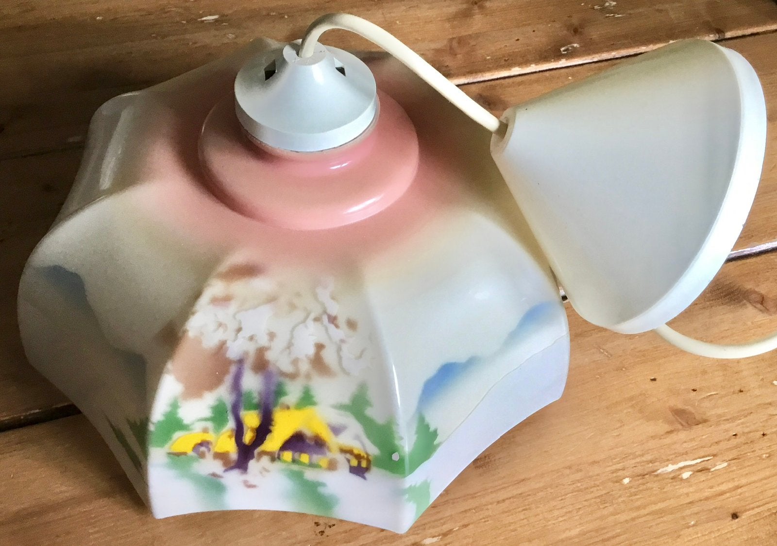 NOSTALGISCH HANGLAMPJE MET OPDRUK, Ophalen of Verzenden, Gebruikt, Glas, Vintage