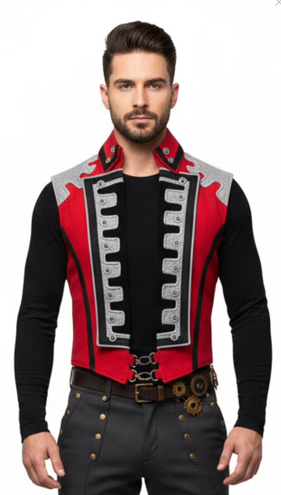 Steampunk vest rood zwart grijs xs t/m 5xl, Nieuw, Overige maten, Ophalen of Verzenden, Overige thema's