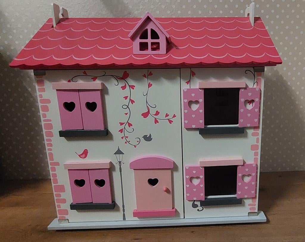 Playwood - Poppenhuis wit/roze inclusief meubels, Ophalen, Zo goed als nieuw, Hout