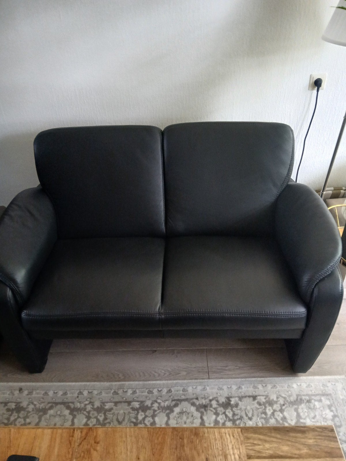 2+3sits bankstel zwart leer, Ophalen, 150 tot 200 cm, Zo goed als nieuw, Rechte bank