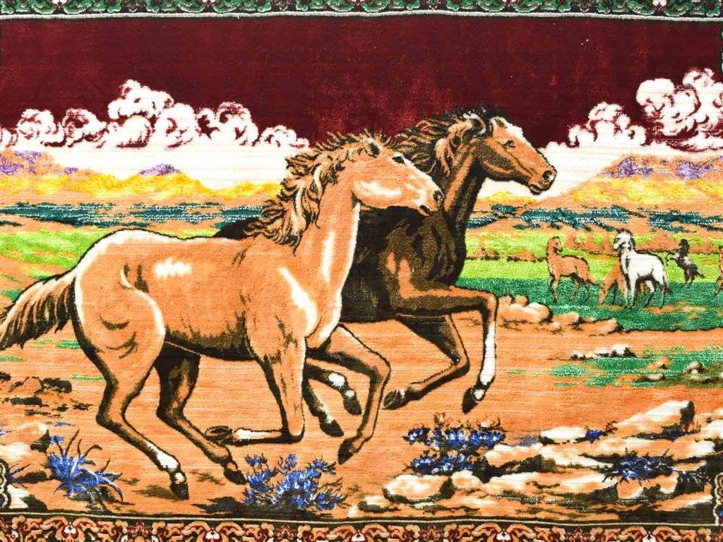 Vintage Wandkleed met prent van paarden 51283, Ophalen of Verzenden, Gebruikt