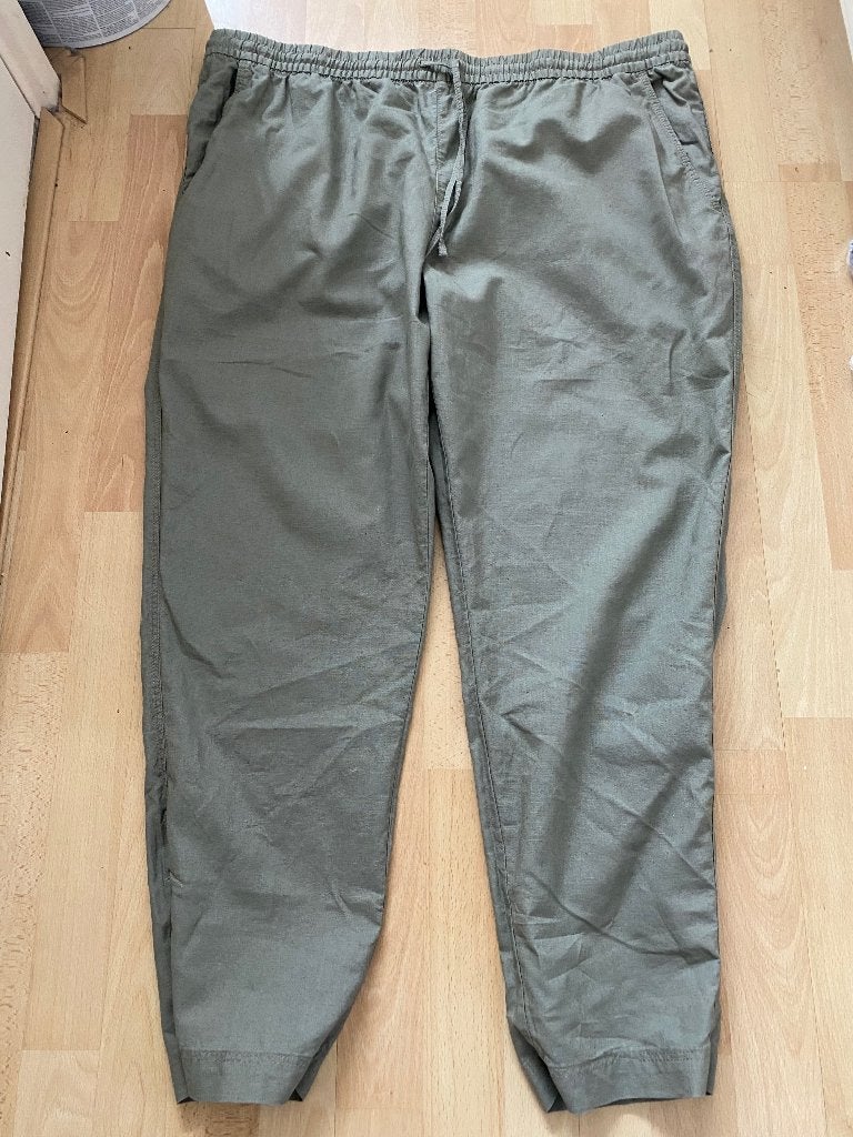 Broek linnen groen h&m elastiek taille 52/54, H&M, Nieuw, Ophalen of Verzenden, Broek of Spijkerbroek
