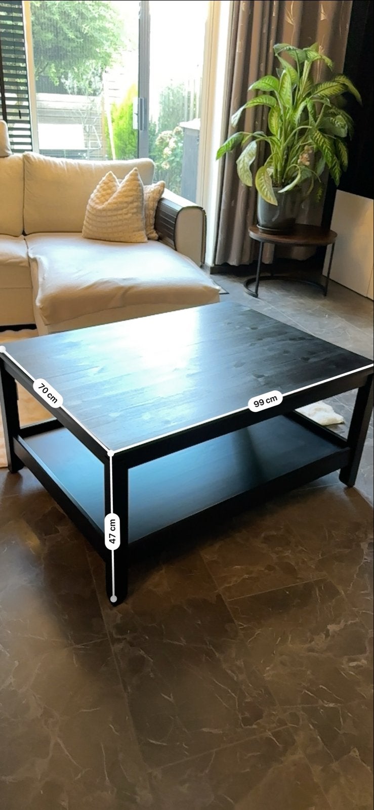 Zwarte Salontafel met Opbergplank - 99x70x47 cm, Ophalen, Eikenhout, 50 tot 100 cm, Zo goed als nieuw