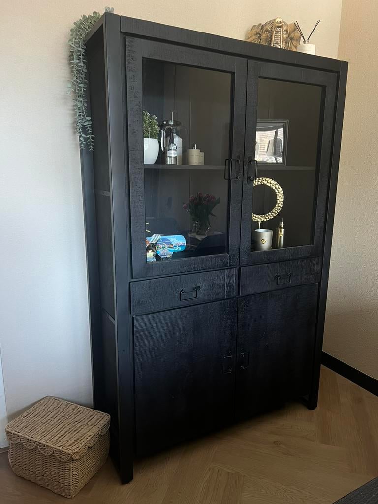 Mango houten buffetkast zwart, Huis en Inrichting, Kasten | Vitrinekasten, Ophalen, 100 tot 150 cm, Zo goed als nieuw, 150 tot 200 cm