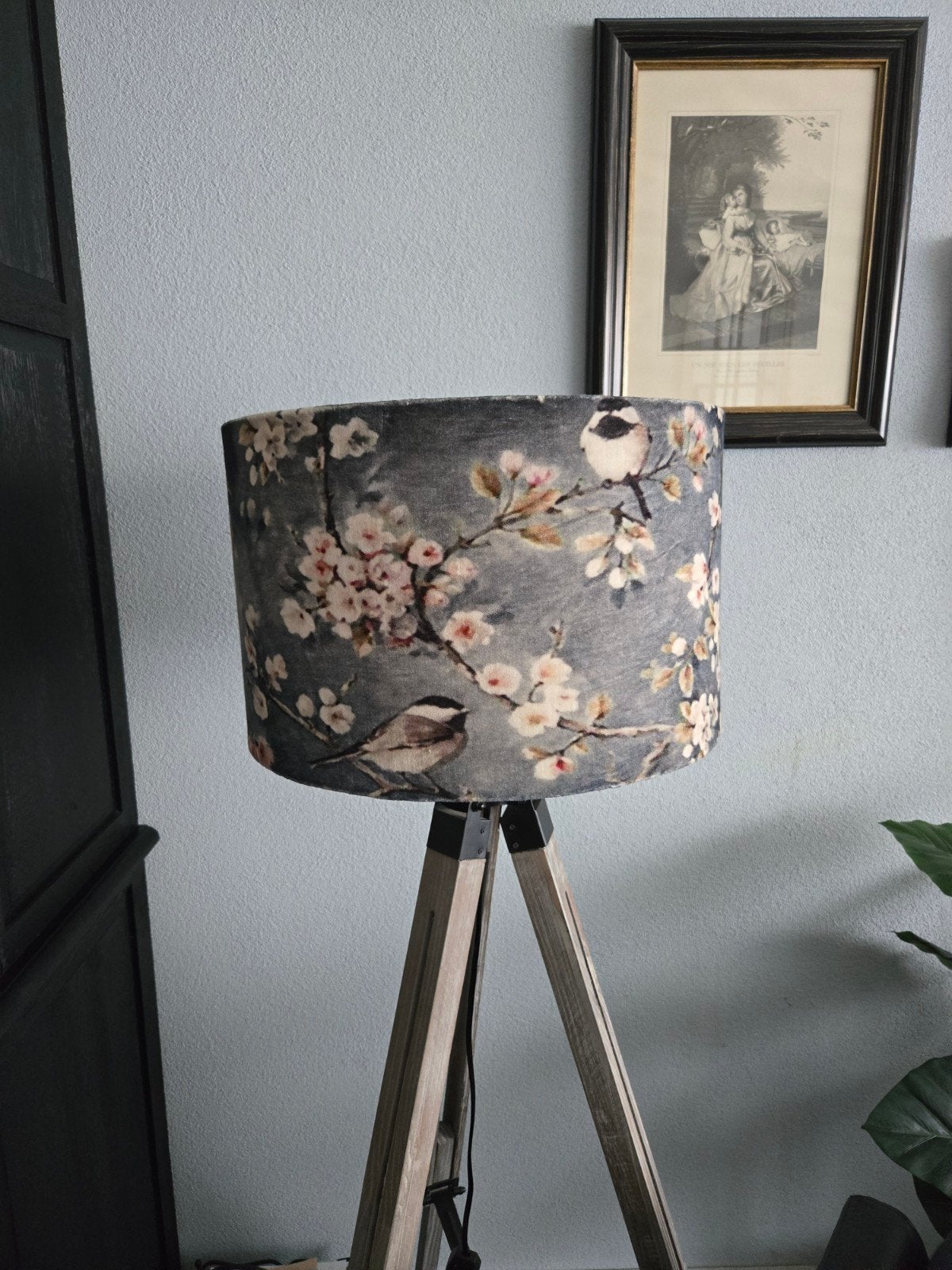 Lampenkap met bloemen en vogels - Ø 40 cm, H 26 cm, Rond, Zo goed als nieuw, 40 cm, 26 cm