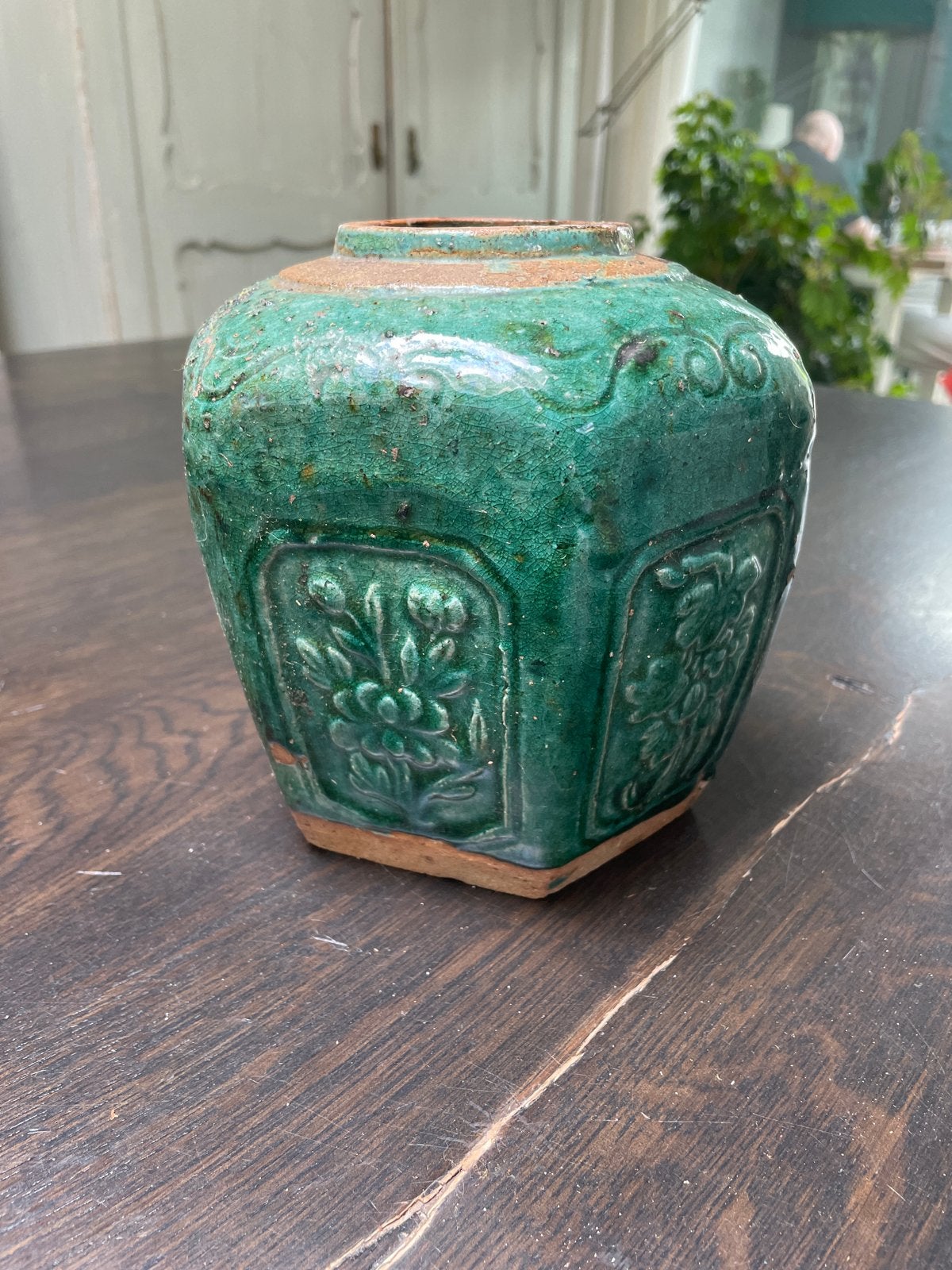 Antieke Chinese gemberpot, groen geglazuurd, Ophalen of Verzenden