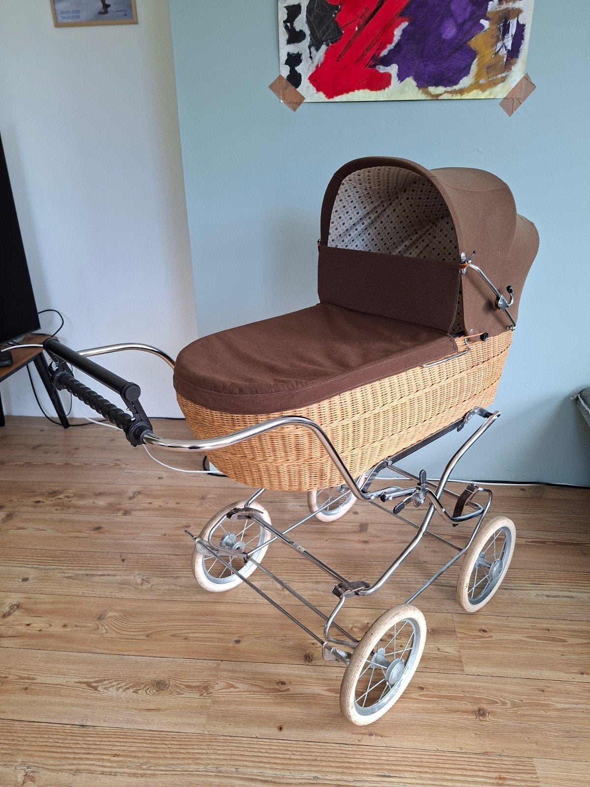 Vintage rieten kinderwagen met losse reiswieg, Kinderen en Baby's, Kinderwagens en Combinaties, Gebruikt, Kinderwagen, Overige merken