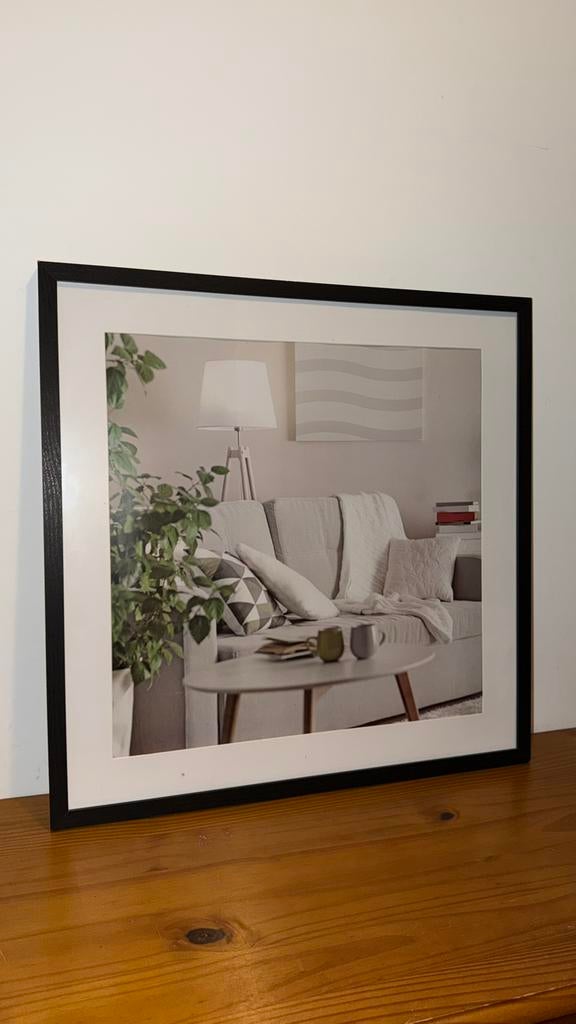 2 fotolijsten zwart 60x60 cm met passe-partout - Henzo, Ophalen of Verzenden, Zo goed als nieuw, Hout, 50 tot 75 cm
