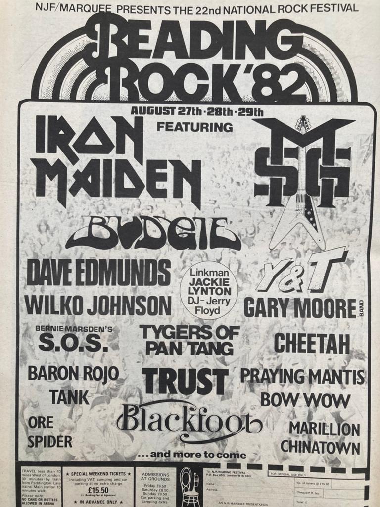 Paginagrote A3 advertentie READING FESTIVAL 1982 Iron Maiden, Ophalen of Verzenden, A1 t/m A3