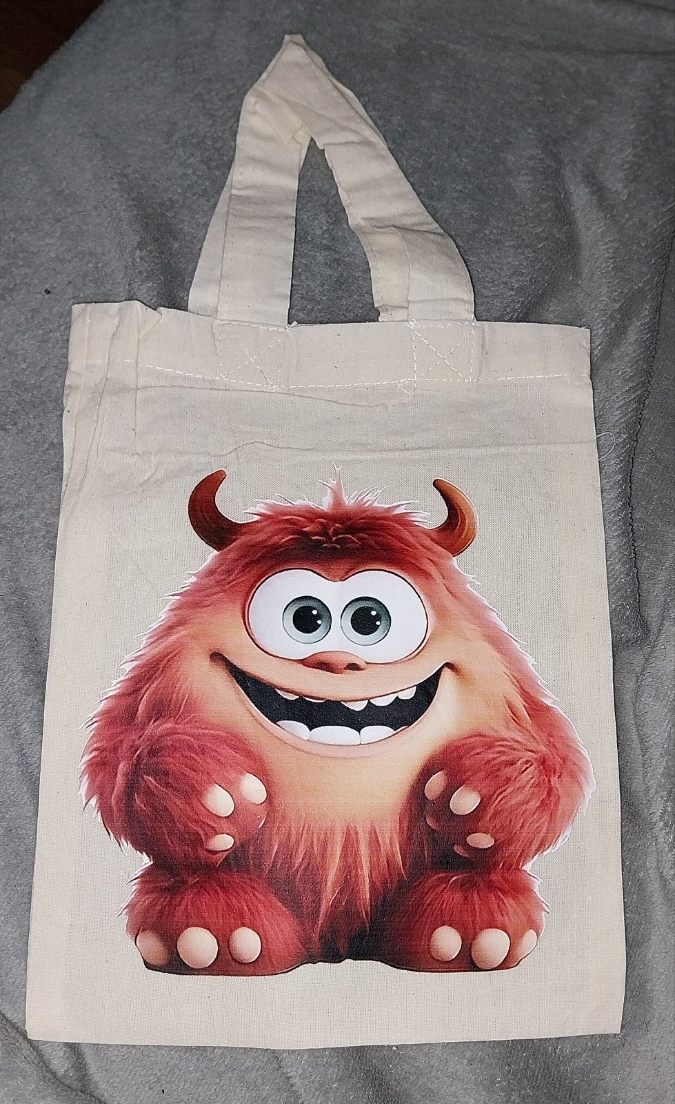 Nieuwe katoenen tas met vrolijke monsterprint, Ophalen of Verzenden, Nieuw, Beige, Overige typen
