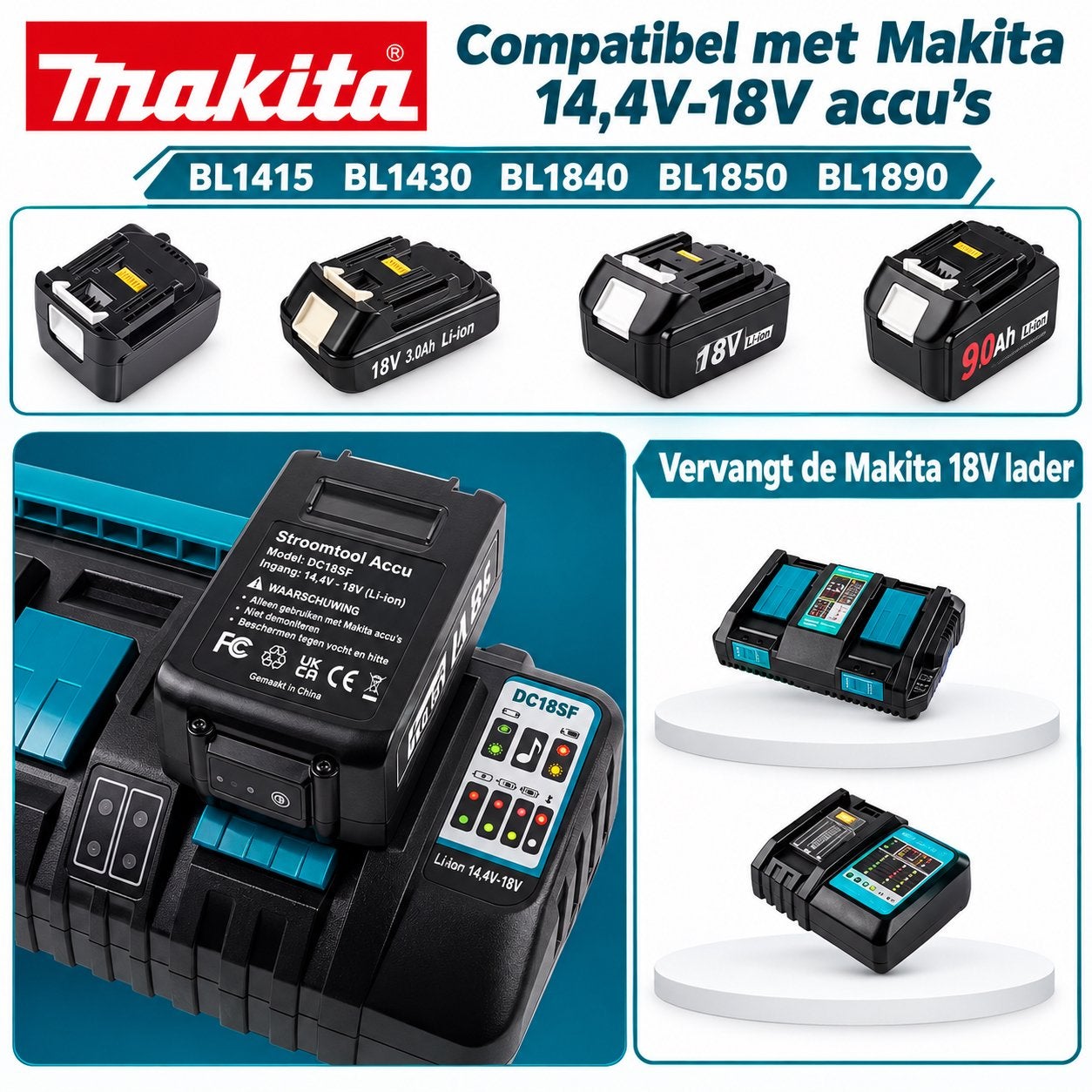 Foto 3 van Makita 14.4-18V Intelligente 4-poorts Oplader DC18RF met USB