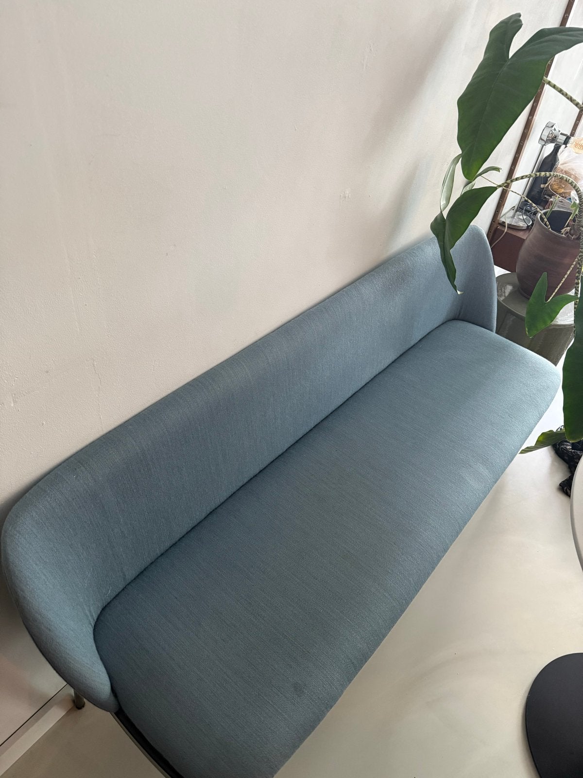 Mooie blauwe bank voor aan de eettafel, Ophalen, Gebruikt, Minder dan 75 cm, 150 tot 200 cm