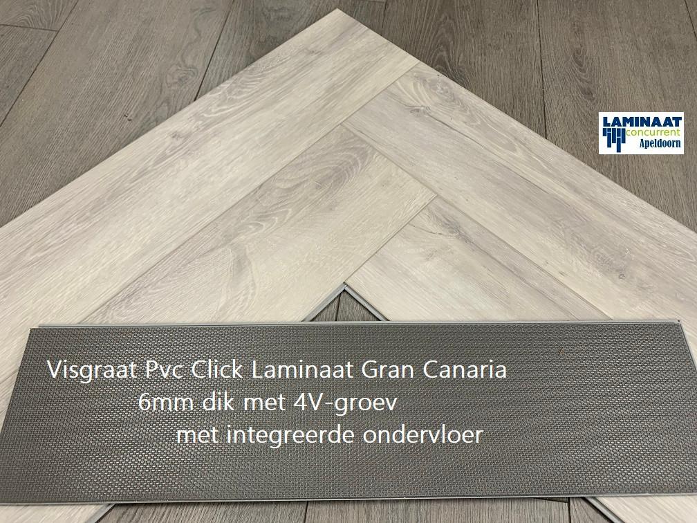 Visgraat Pvc click gran Canaria met integreerde ondervloer, 75 m² of meer, Nieuw, Visgraat pvc click met geintegreerde ondervloer