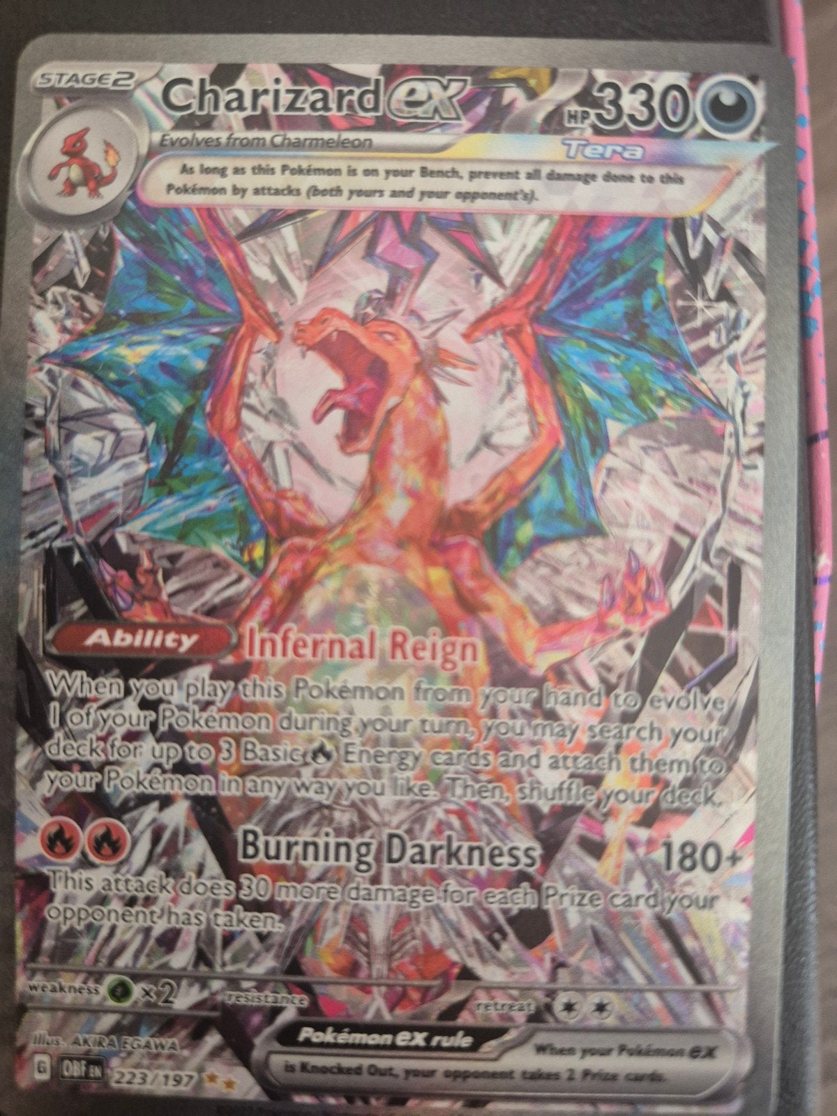 Charizard ex Tera Pokémon kaart 223/197 Obsidian Flames, Ophalen of Verzenden, Zo goed als nieuw, Losse kaart, Foil