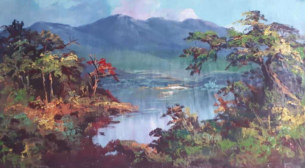 7 prachtige Indonesische schilderijen zonder lijsten, Antiek en Kunst, Landschap, Handgeschilderd, Ophalen of Verzenden, Olieverf