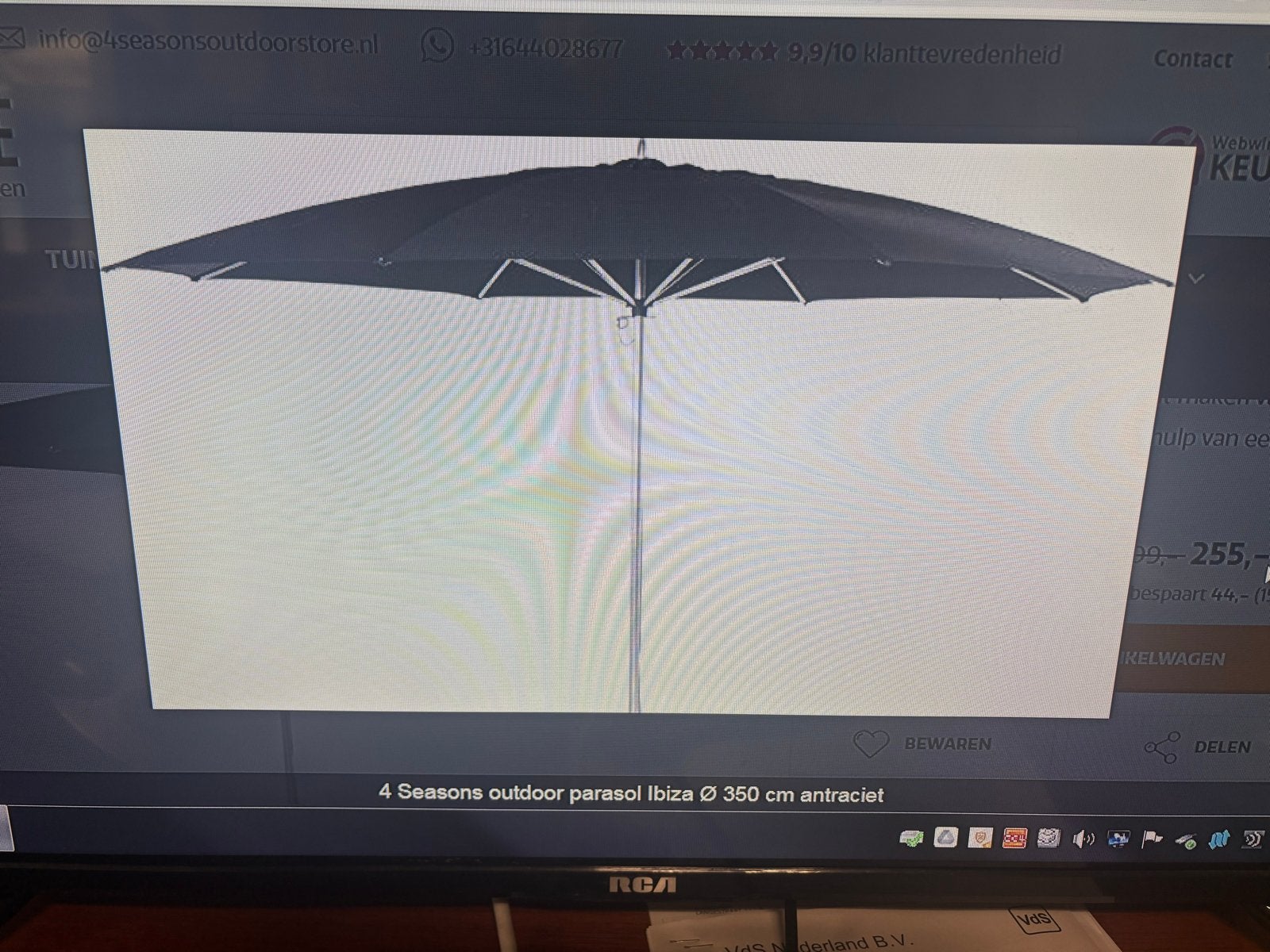 4 Seasons Outdoor Parasol Ibiza Ø 350 cm Antraciet, Ophalen of Verzenden, Zo goed als nieuw, 3 tot 4 meter, Stokparasol