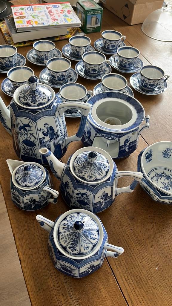 Vintage Chinees blauw-wit porseleinen servies ( 1930–1950), Antiek en Kunst, Antiek | Servies compleet, Ophalen