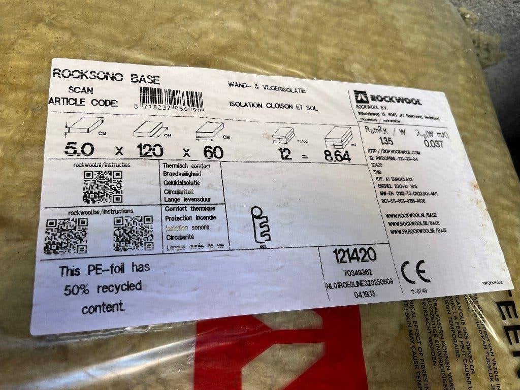 Rockwool Rocksono Base 5.0x120x60 mm (8,64m2), Ophalen, 4 tot 8 cm, Dakisolatie, Nieuw