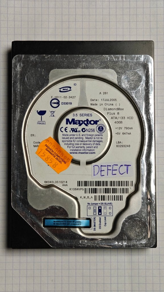 Maxtor 40GB IDE desktop HDD DEFECT, Computers en Software, Maxtor, Intern, HDD, Ophalen of Verzenden
