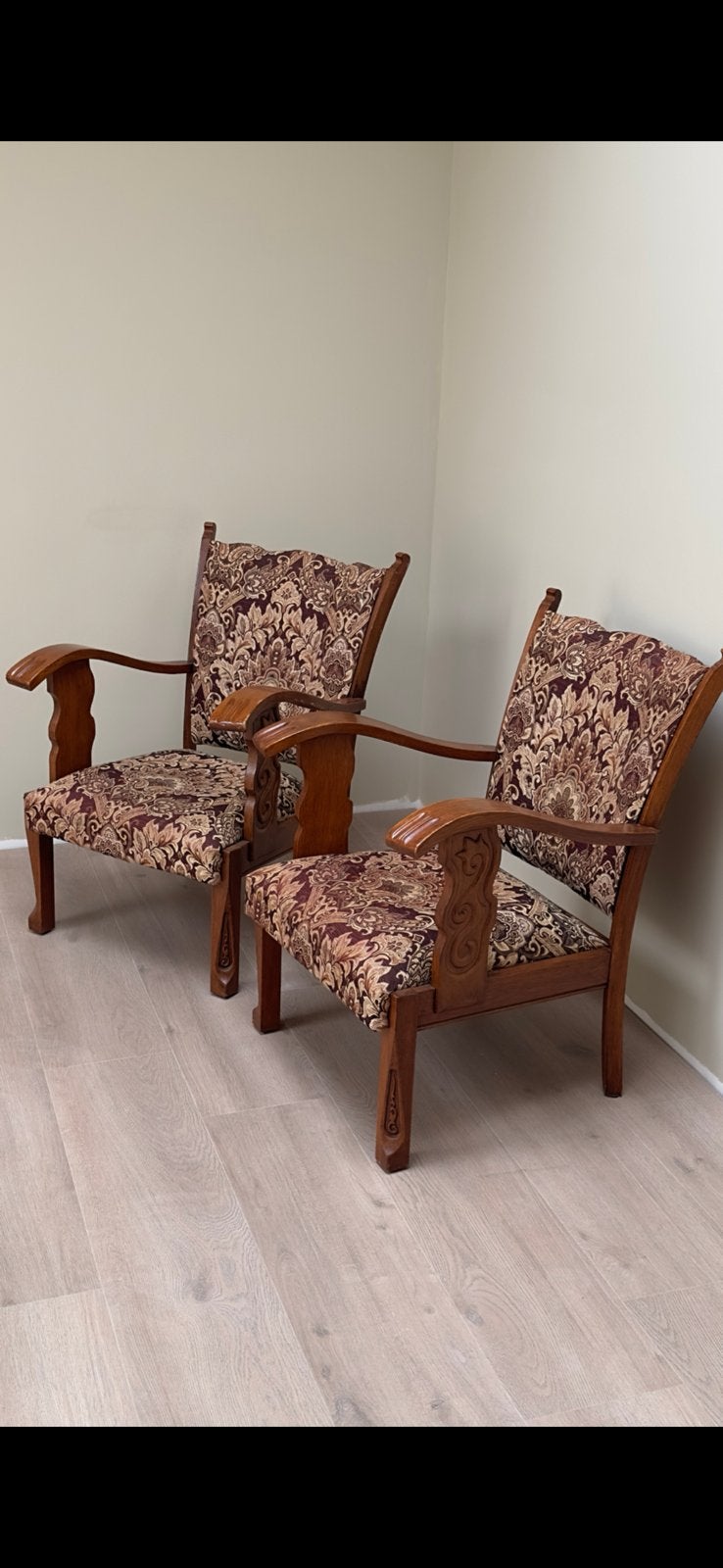 Prachtige vintage fauteuils – set van 2, Huis en Inrichting, Gebruikt, Minder dan 75 cm, 50 tot 75 cm, Hout