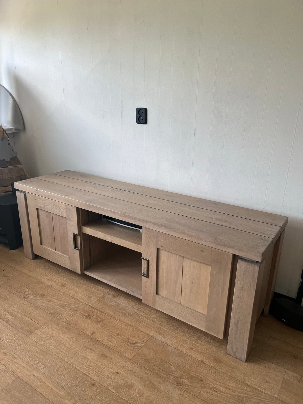 Massief eikenhout meubelset, tv-meubel, salontafel, Ophalen, Met deur(en), 150 tot 200 cm, Eikenhout