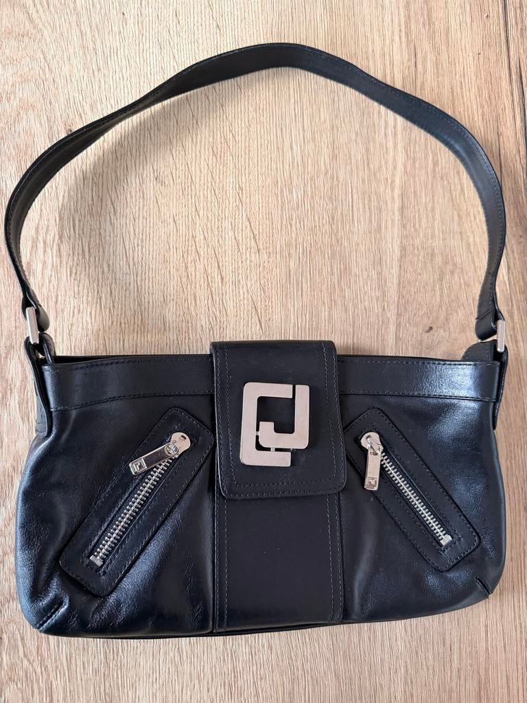Charles Jourdan vintage zwart leren tasje, Verzenden, Zo goed als nieuw, Zwart, Schoudertasje