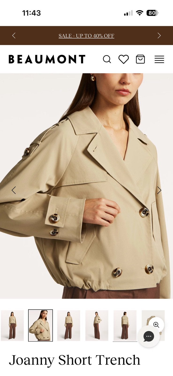 Korte trenchcoat Beaumont maat 36/38, Kleding | Dames, Jassen | Zomer, Nieuw, Maat 36 (S), Beige, Ophalen of Verzenden