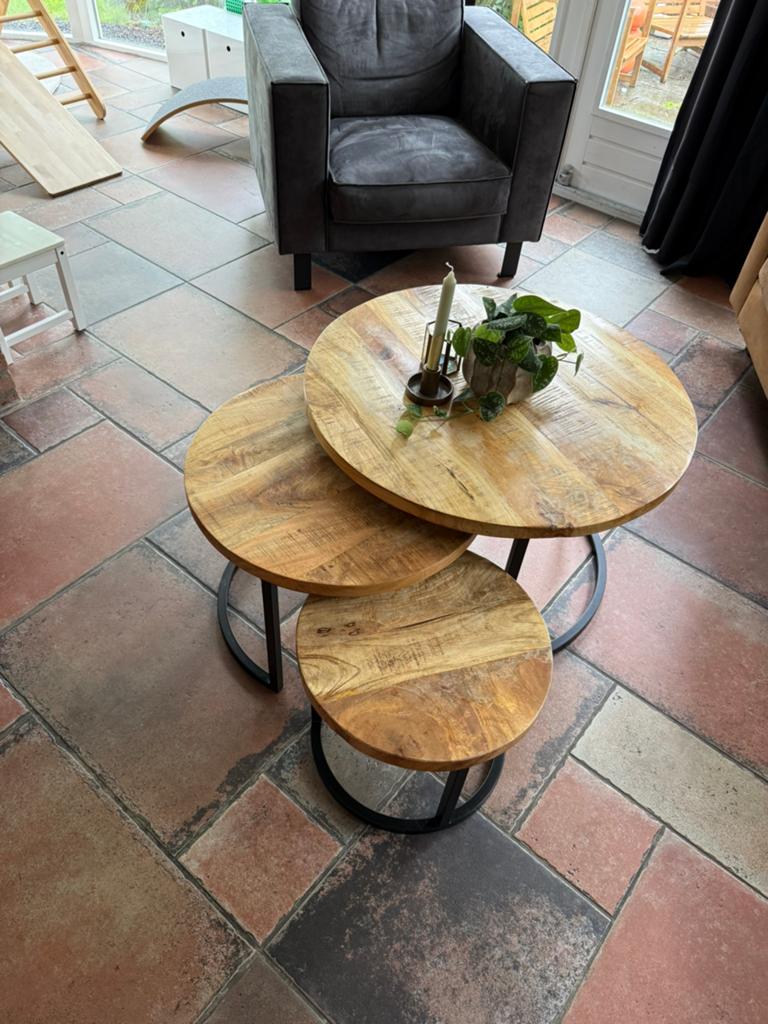 Mango hout salontafeltjes, 45 tot 60 cm, Rond, Zo goed als nieuw, Hout