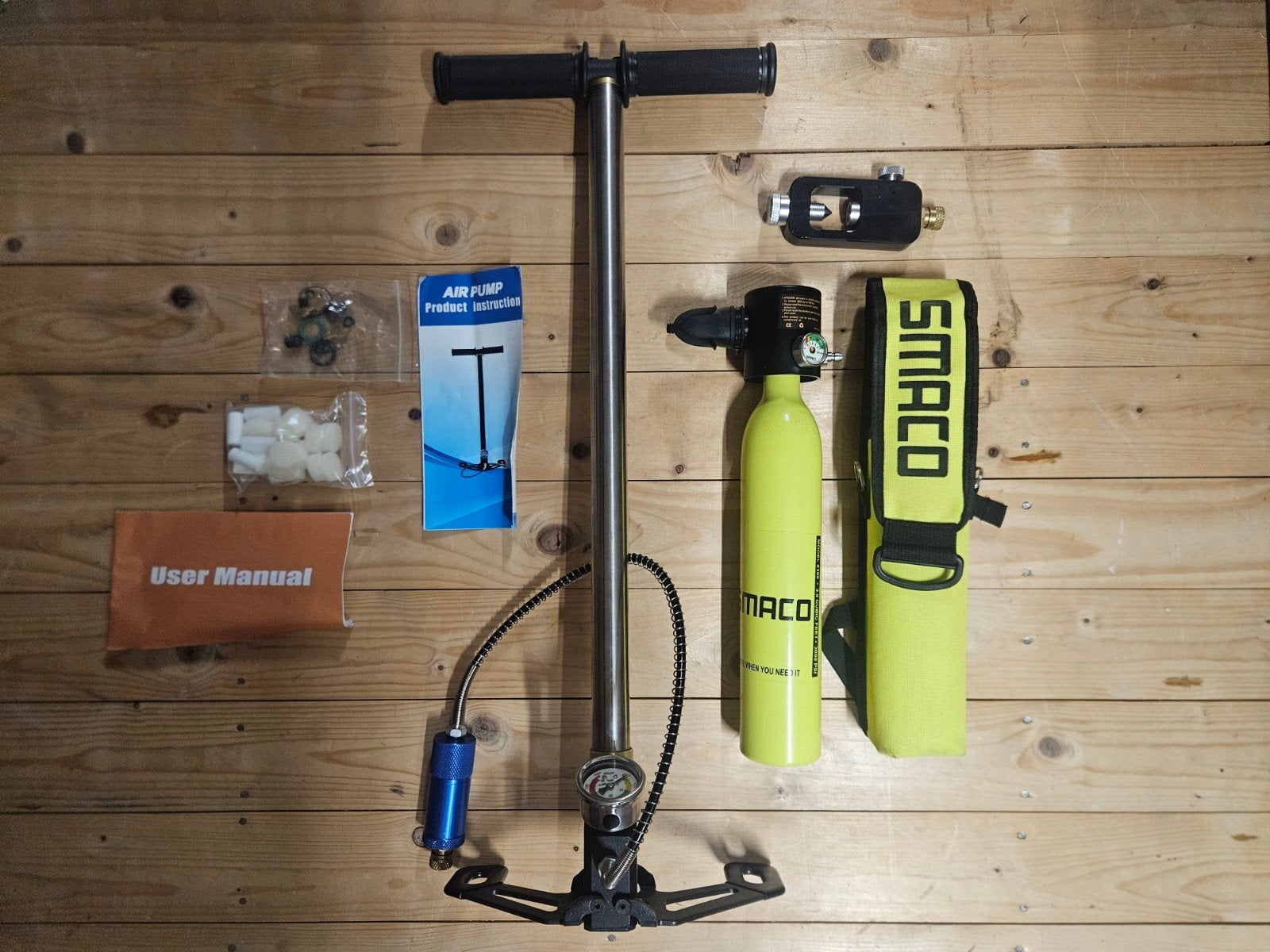 Smaco Duikfles met Pomp en Accessoires, (spare air) 0.5 l, Ophalen of Verzenden, Zo goed als nieuw, Duikfles
