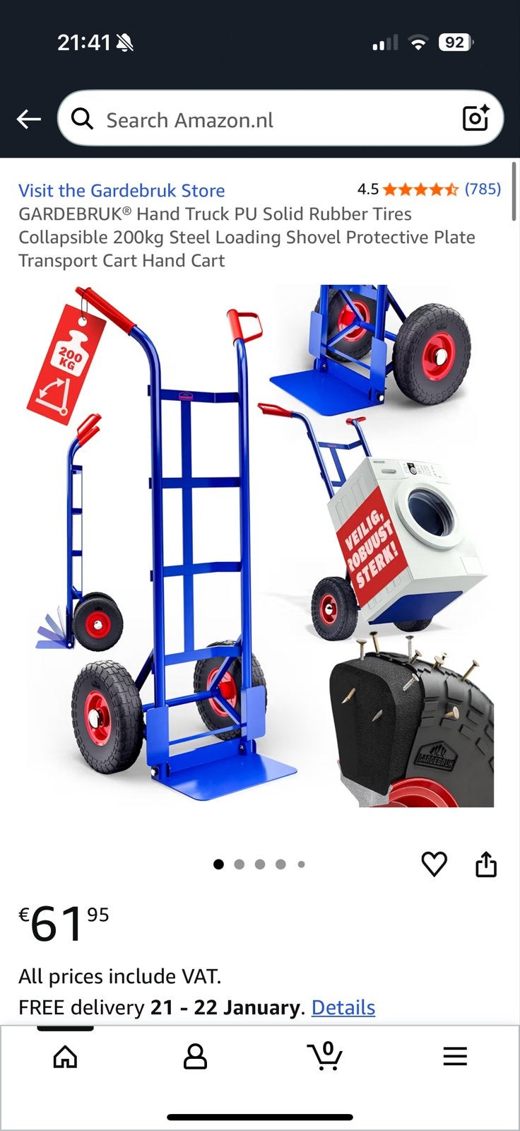 GARDEBRUK Steekwagen met massieve PU rubberbanden, 200kg, Ophalen of Verzenden, Nieuw, Steekwagen