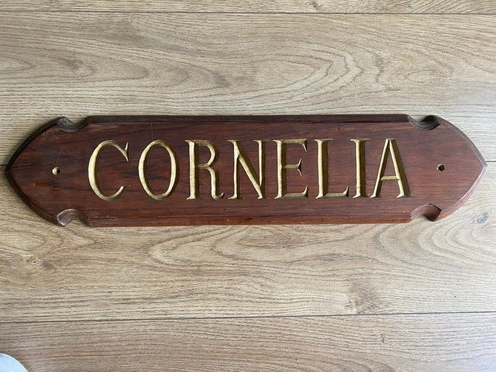 Teakhouten naambord ‘Cornelia’, Ophalen of Verzenden, Zo goed als nieuw